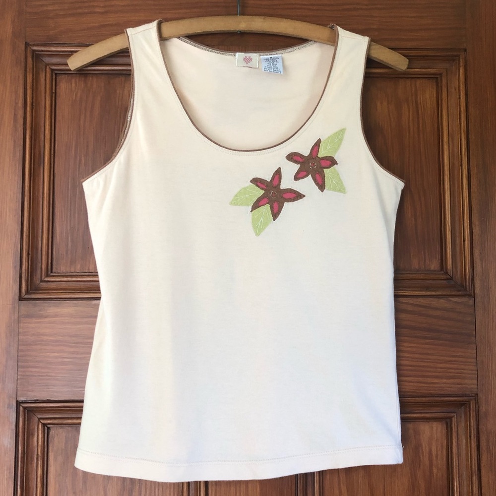 Anthro Cross Stitch Heart Embroidered TankTop